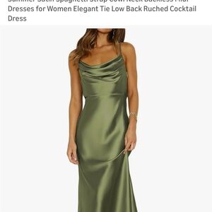 NWT Midi Olive Green Satin Cowl Neck Dress